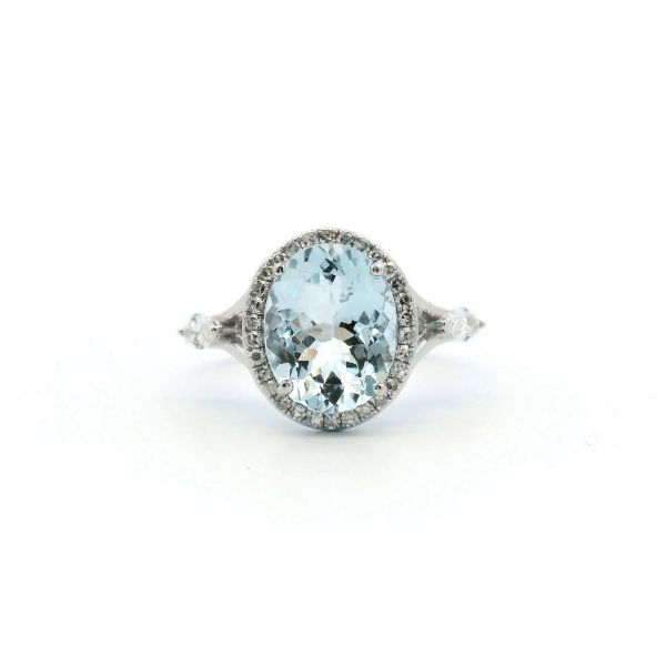 14KW Aquamarine and Diamond Halo Ring Kiefer Jewelers Lutz, FL