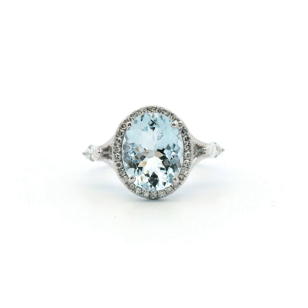 14KW Aquamarine and Diamond Halo Ring Kiefer Jewelers Lutz, FL
