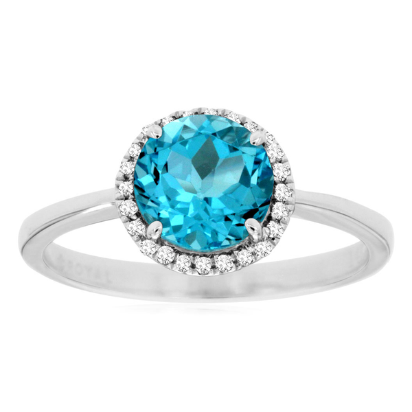 14KW Round Blue Topaz and Diamond Halo Ring Kiefer Jewelers Lutz, FL