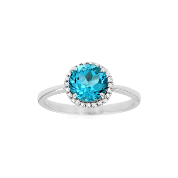 14KW Round Blue Topaz and Diamond Halo Ring Kiefer Jewelers Lutz, FL