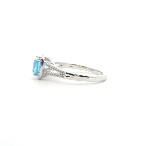 14KW Cushion Cut Blue Topaz and Diamond Halo Ring Image 3 Kiefer Jewelers Lutz, FL
