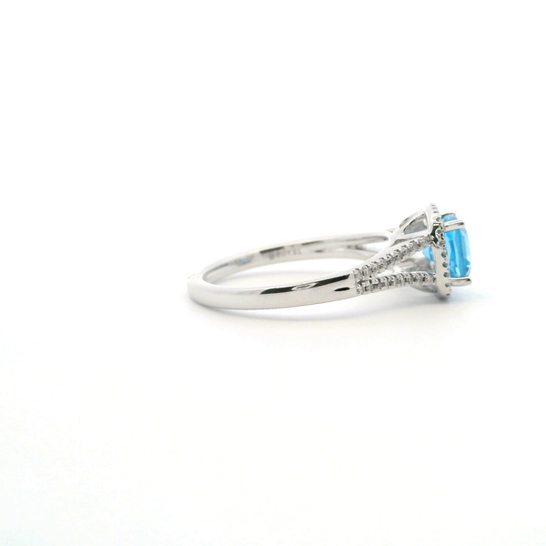 14KW Cushion Cut Blue Topaz and Diamond Halo Ring Image 4 Kiefer Jewelers Lutz, FL