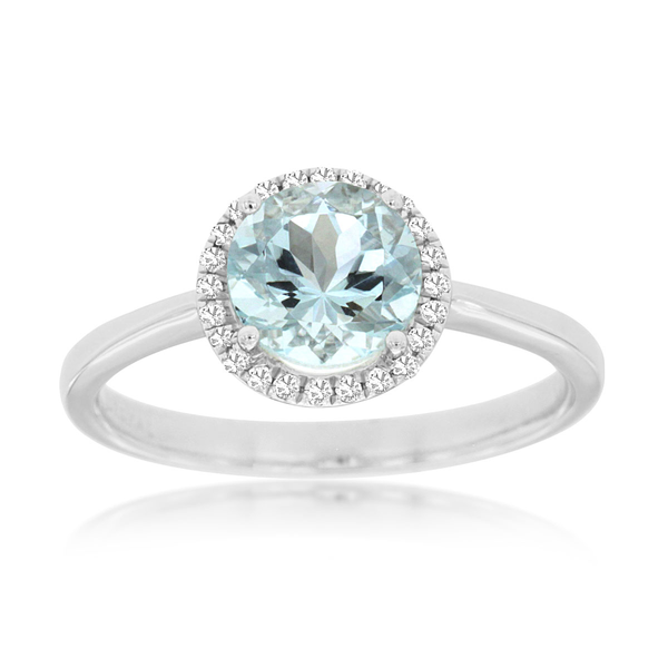 14KW Round Aquamarine and Diamond Halo Ring Kiefer Jewelers Lutz, FL