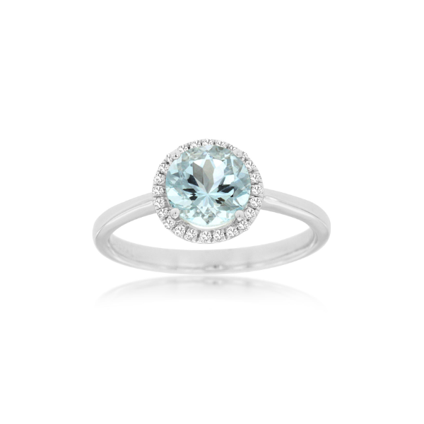 14KW Round Aquamarine and Diamond Halo Ring Kiefer Jewelers Lutz, FL