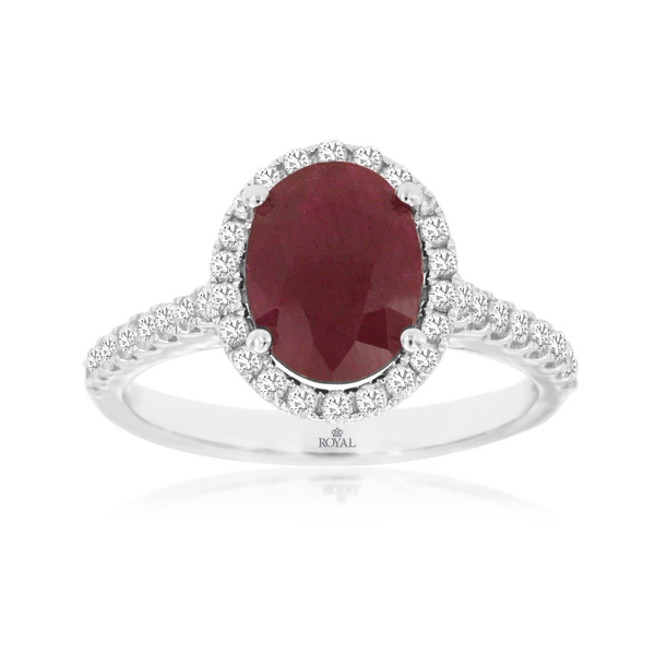 14KW Oval Ruby and Diamond Halo Ring Kiefer Jewelers Lutz, FL