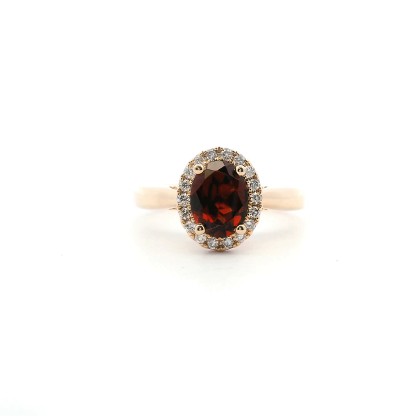 14KY Oval Garnet and Diamond Halo Ring Kiefer Jewelers Lutz, FL