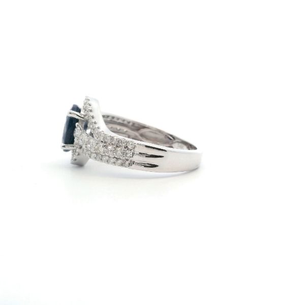 14KW Oval Sapphire and Diamond Halo Swirl Ring Image 3 Kiefer Jewelers Lutz, FL
