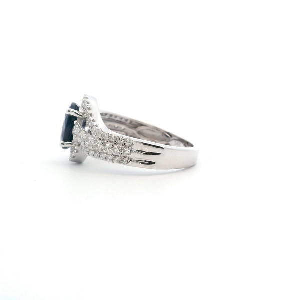 14KW Oval Sapphire and Diamond Halo Swirl Ring Image 3 Kiefer Jewelers Lutz, FL