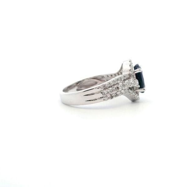 14KW Oval Sapphire and Diamond Halo Swirl Ring Image 4 Kiefer Jewelers Lutz, FL