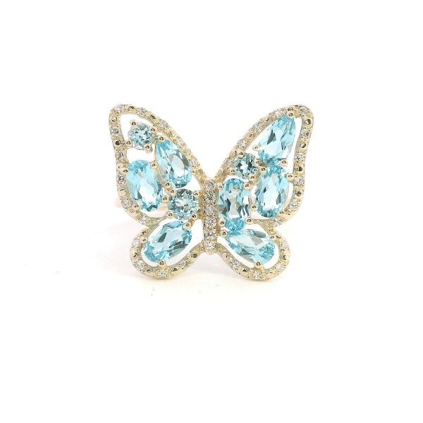 14KY Swiss Blue Topaz and Diamond Butterfly Ring Kiefer Jewelers Lutz, FL