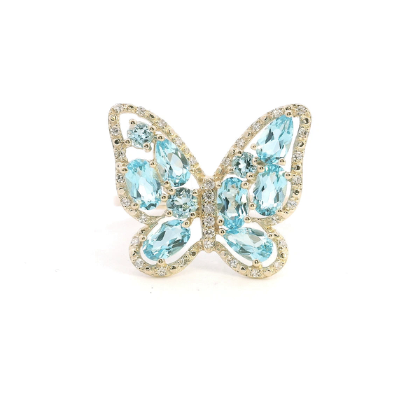 14KY Swiss Blue Topaz and Diamond Butterfly Ring Kiefer Jewelers Lutz, FL