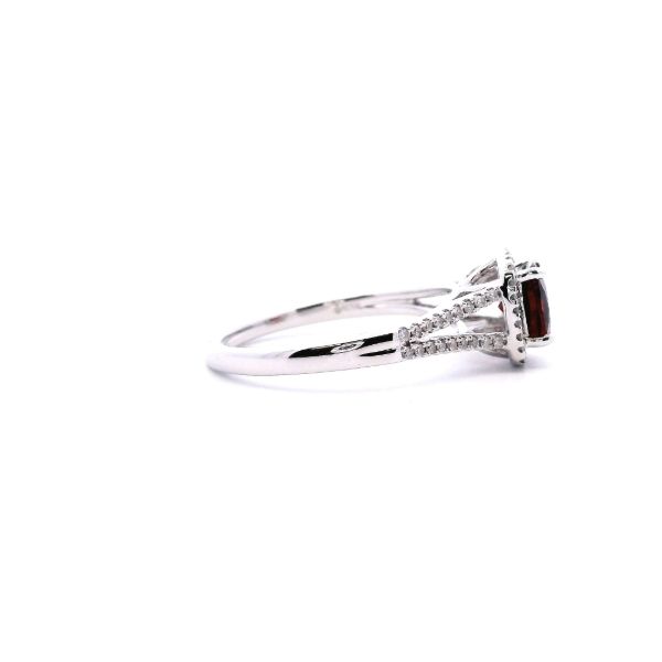 14KW Cushion Cut Garnet and Diamond Halo Ring Image 4 Kiefer Jewelers Lutz, FL
