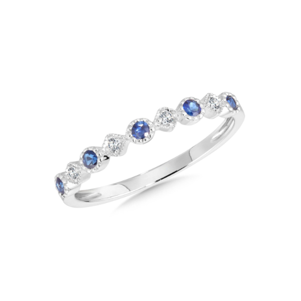 14KW Sapphire and Diamond Bezel Set Milgrain Stackable Band Kiefer Jewelers Lutz, FL