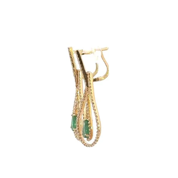 14K Diamond and Emerald Drop Earrings Image 2 Kiefer Jewelers Lutz, FL