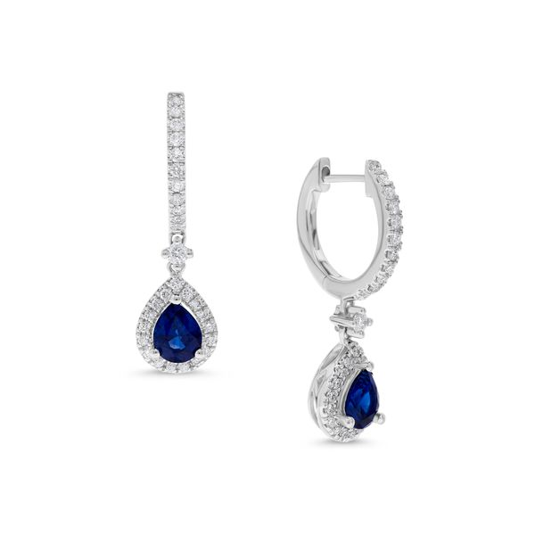 14K White Gold Diamond and Sapphire Drop Earrings Kiefer Jewelers Lutz, FL