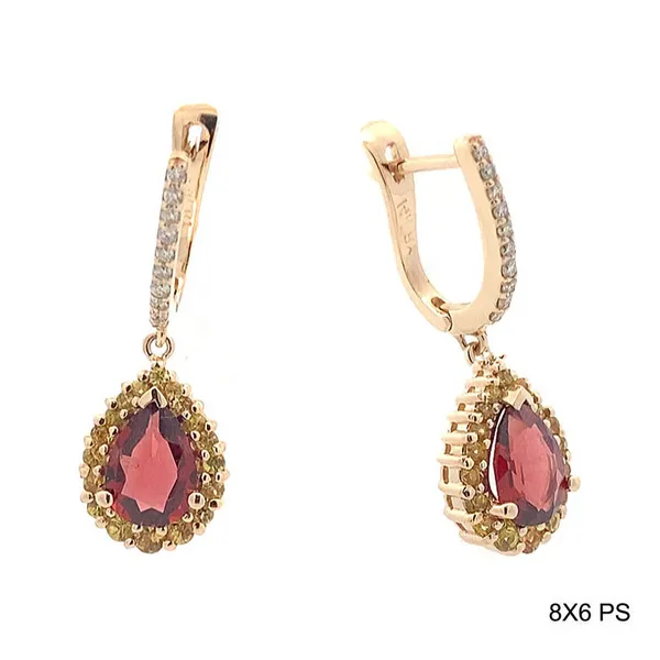 14KY Pear Shaped Garnet Earrings with Yellow Sapphire Halo Kiefer Jewelers Lutz, FL