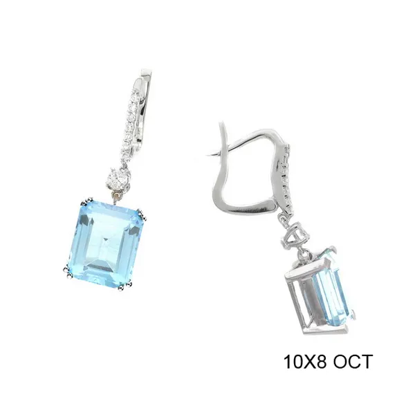 14KW Emerald Cut Aquamarine and Diamond Accented Drop Earrings Kiefer Jewelers Lutz, FL