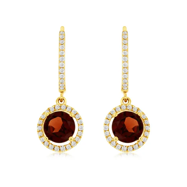 14KY Garnet and Diamond Hoop with Halo Dangle Earrings Kiefer Jewelers Lutz, FL