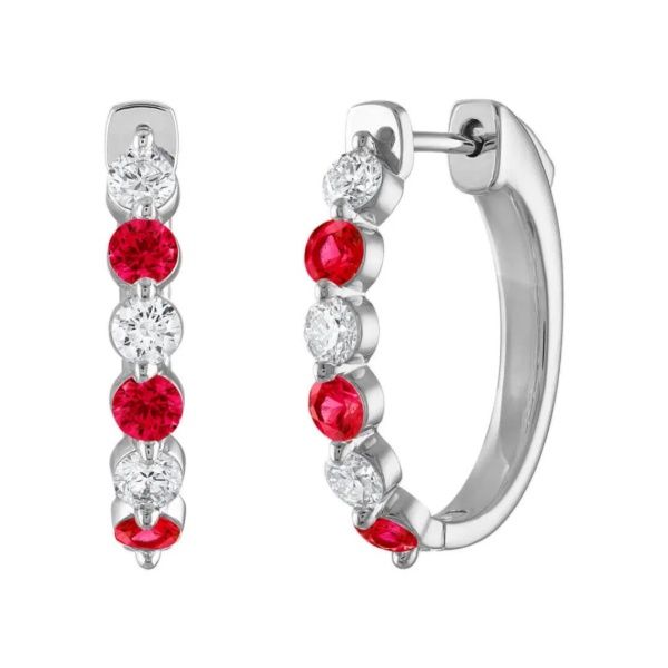 14K Diamond and Ruby Hoop Earring Kiefer Jewelers Lutz, FL