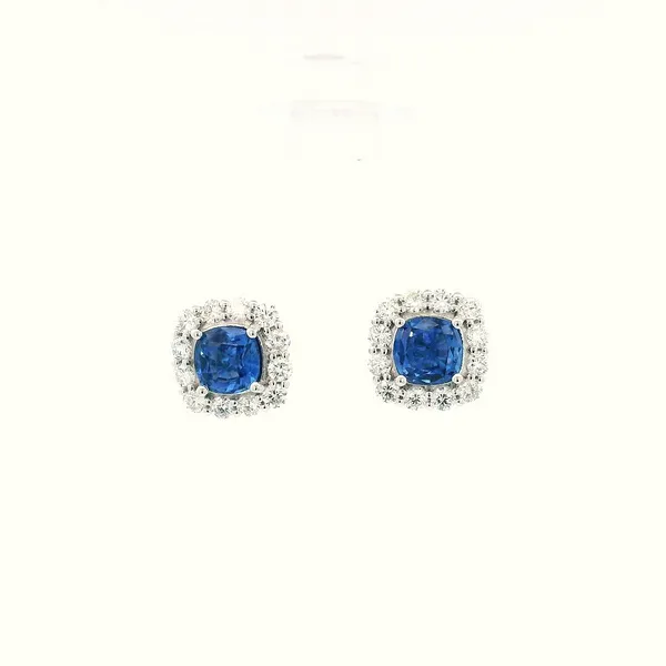 18KW Ceylon Sapphire and Diamond Halo Earrings Kiefer Jewelers Lutz, FL
