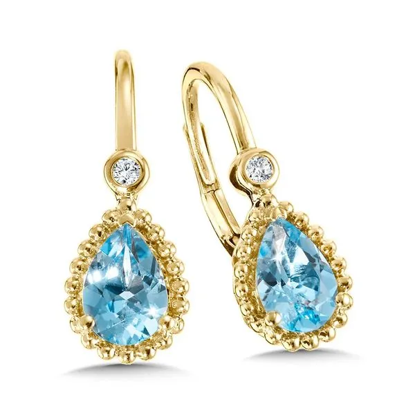 14K Pear Cut Diamond and Blue Topaz Earrings Kiefer Jewelers Lutz, FL