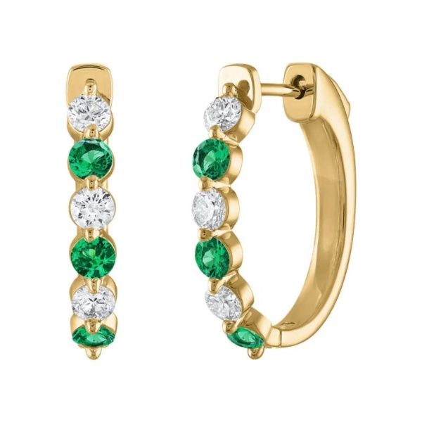 14K 1ctw Diamond and Emerald Hoop Earring Kiefer Jewelers Lutz, FL