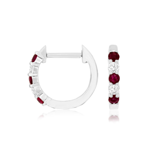 14KW Ruby and Diamond Huggie Hoop Earrings Kiefer Jewelers Lutz, FL