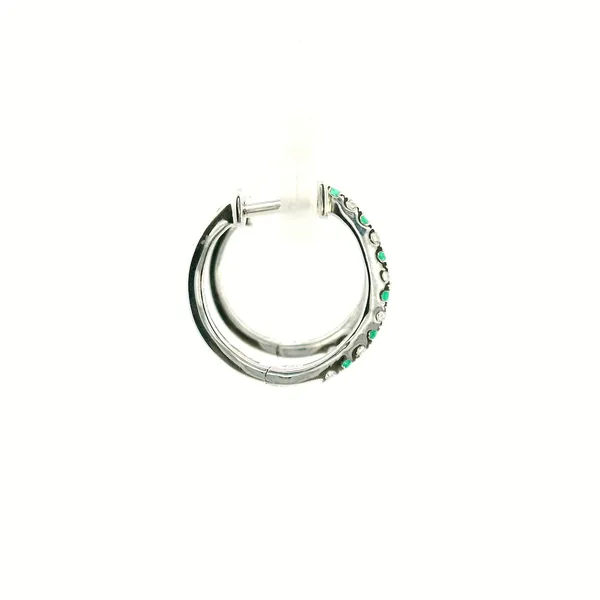 14KW Emerald and Diamond Huggie Hoop Earrings Image 3 Kiefer Jewelers Lutz, FL