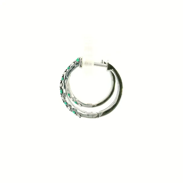 14KW Emerald and Diamond Huggie Hoop Earrings Image 4 Kiefer Jewelers Lutz, FL