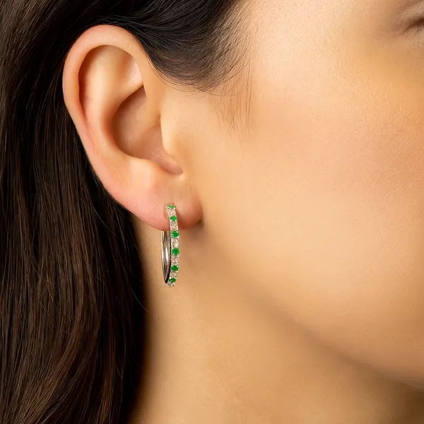 14KW Emerald and Diamond Huggie Hoop Earrings Image 5 Kiefer Jewelers Lutz, FL