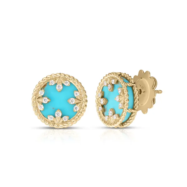 18KY Venetian Medallions Small Diamond and Turquoise Stud Earrings by Roberto Coin Kiefer Jewelers Lutz, FL