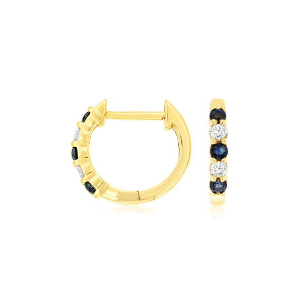 14KY Sapphire and Diamond Huggie Hoop Earrings Kiefer Jewelers Lutz, FL