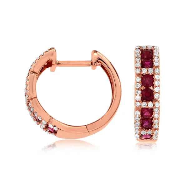 14KR Ruby and Diamond Huggie Hoop Earrings Kiefer Jewelers Lutz, FL
