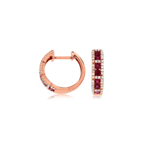 14KR Ruby and Diamond Huggie Hoop Earrings Kiefer Jewelers Lutz, FL