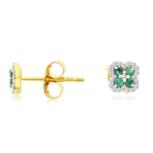 14KY Emerald and Diamond Clover Stud Earrings Kiefer Jewelers Lutz, FL