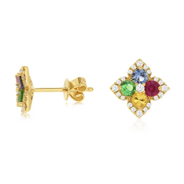 14KY Multi-Colored Sapphire and Diamond Clover Stud Earrings Kiefer Jewelers Lutz, FL