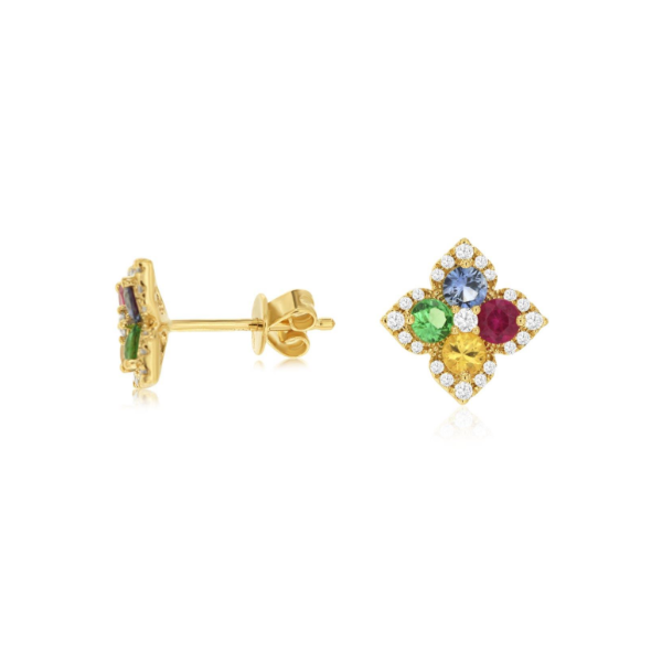 14KY Multi-Colored Sapphire and Diamond Clover Stud Earrings Kiefer Jewelers Lutz, FL