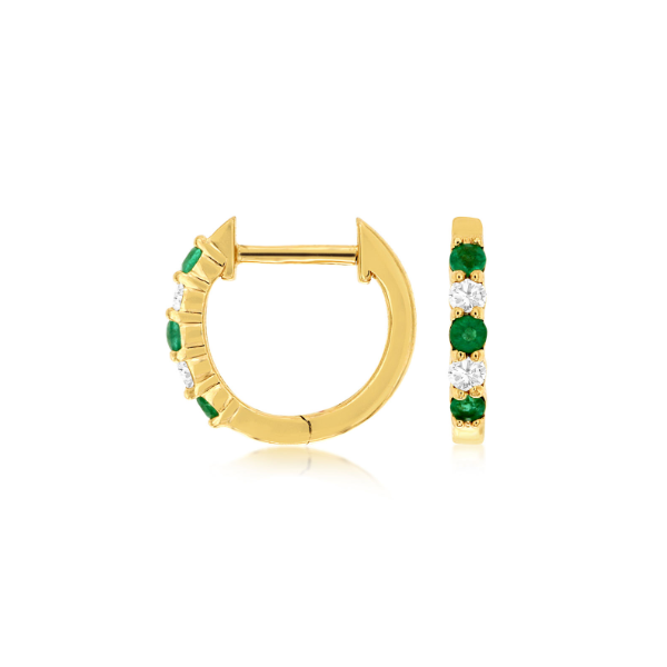 14KY Emerald and Diamond Huggie Hoop Earrings Kiefer Jewelers Lutz, FL