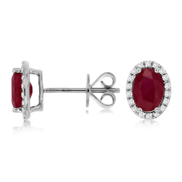 14KW Ruby and Diamond Oval Halo Stud Earrings Kiefer Jewelers Lutz, FL