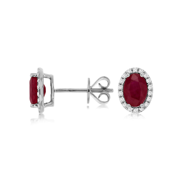 14KW Ruby and Diamond Oval Halo Stud Earrings Kiefer Jewelers Lutz, FL