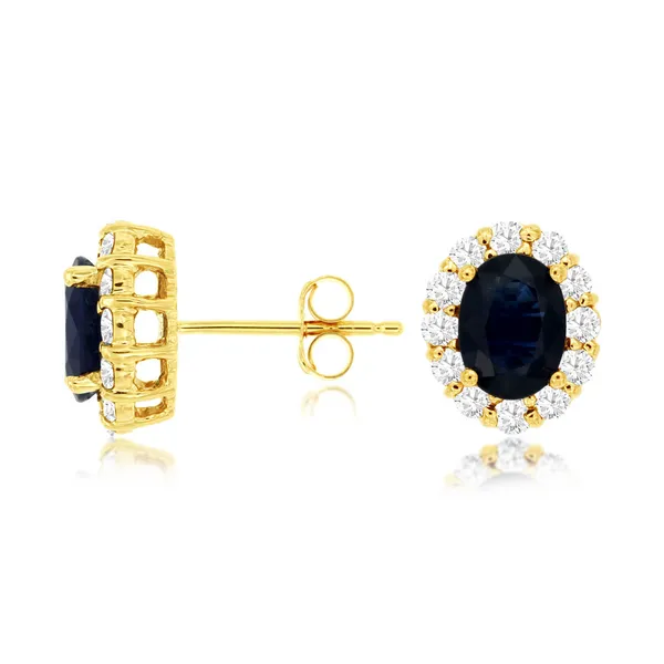 14KY Oval Sapphire and Diamond Halo Stud Earrings Kiefer Jewelers Lutz, FL