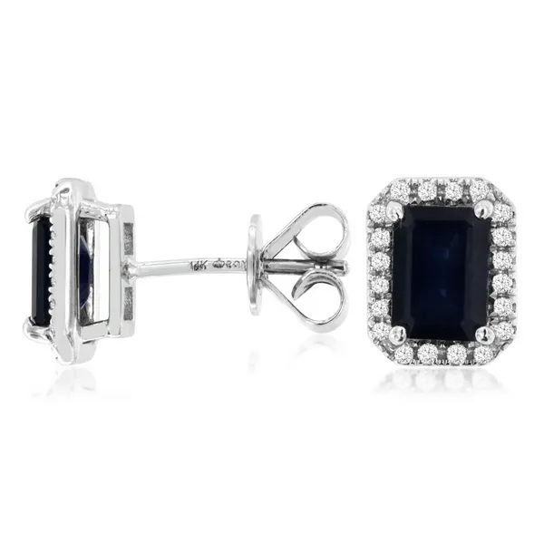 14KW Emerald Cut Sapphire and Diamond Halo Stud Earrings Kiefer Jewelers Lutz, FL