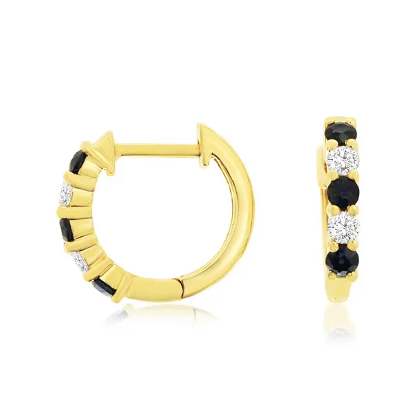 14KY Sapphire and Diamond Huggie Hoop Earrings Kiefer Jewelers Lutz, FL