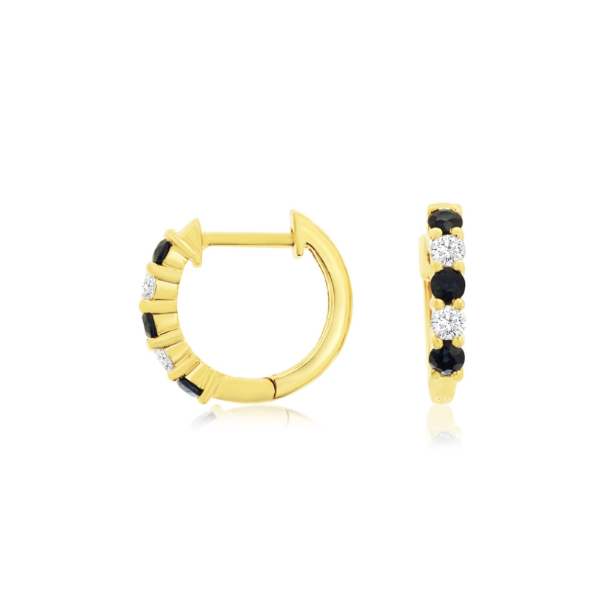 14KY Sapphire and Diamond Huggie Hoop Earrings Kiefer Jewelers Lutz, FL