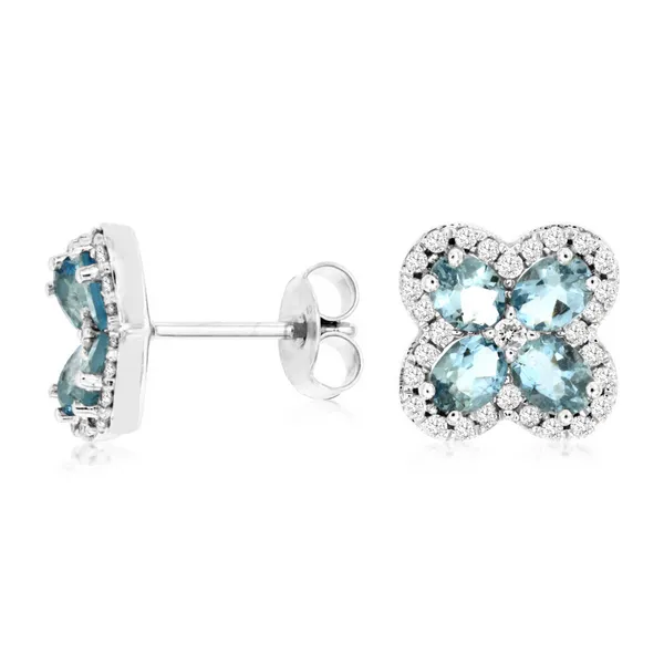 14KW Aquamarine and Diamond Clover Stud Earrings Kiefer Jewelers Lutz, FL