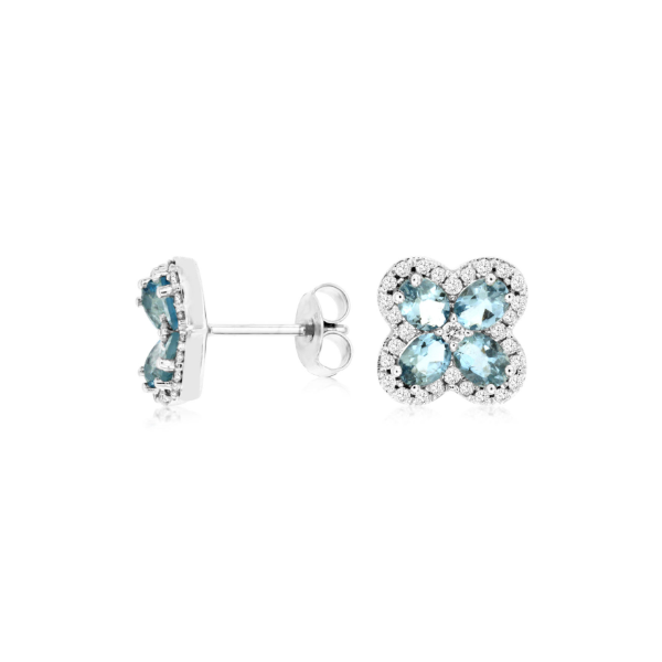 14KW Aquamarine and Diamond Clover Stud Earrings Kiefer Jewelers Lutz, FL