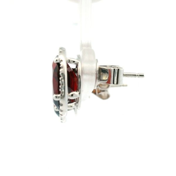 14KW Oval Garnet and Diamond Halo Stud Earrings Image 4 Kiefer Jewelers Lutz, FL