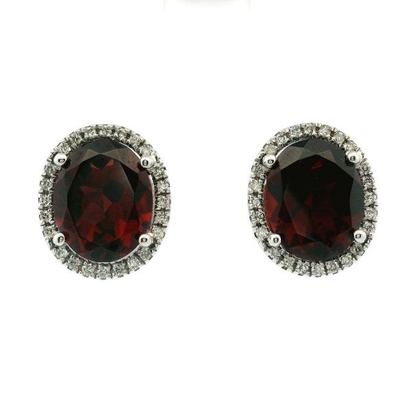 14KW Oval Garnet and Diamond Halo Stud Earrings Kiefer Jewelers Lutz, FL