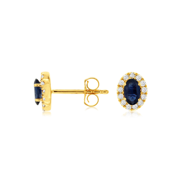 14KY Oval Sapphire and Diamond Halo Stud Earrings Kiefer Jewelers Lutz, FL