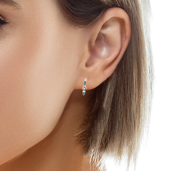 14KY Marquise Emerald and Diamond Hoop Earrings Image 2 Kiefer Jewelers Lutz, FL